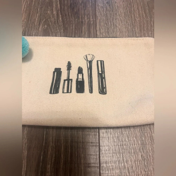 Macys Canvas Make Up Print Cosmetic Pouch Case With Pom Poms - Picture 2 of 4